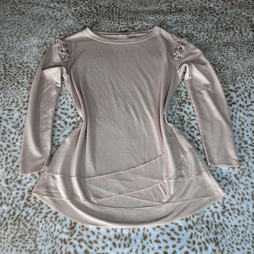 Chico's Zenergy  Pink  Top with Shoulder Lacing and Asymmetrical Hem, Size 0P